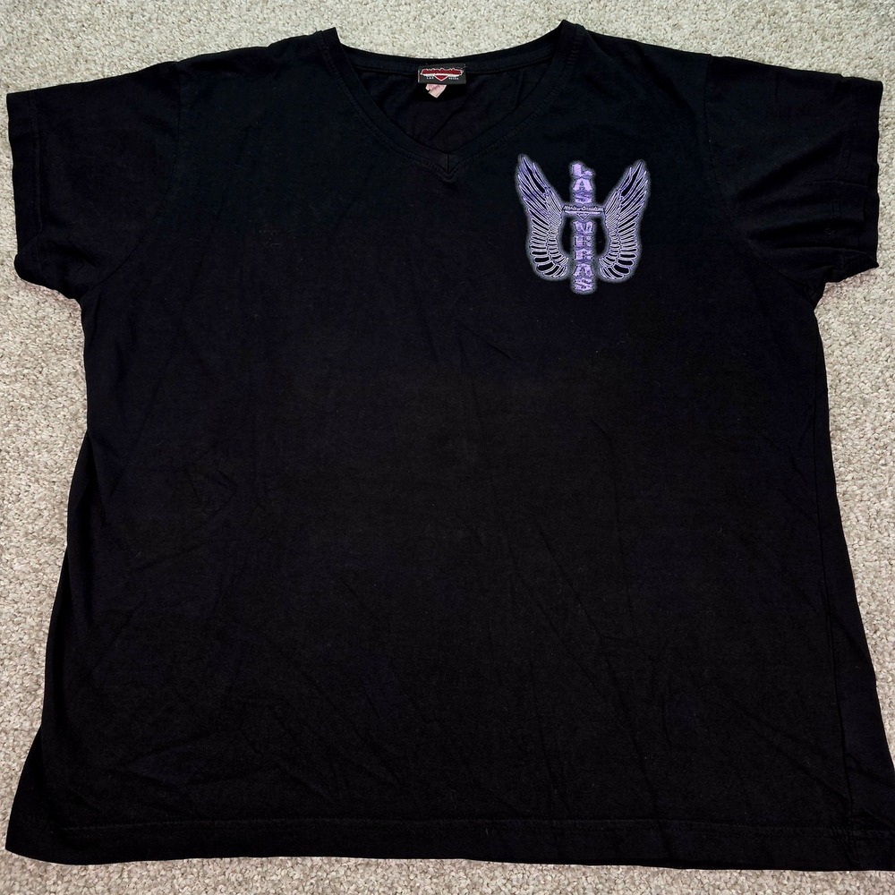 Harley-Davidson Cafe Las Vegas V-Neck Graphic T-Shirt Black Purple Wings XL
